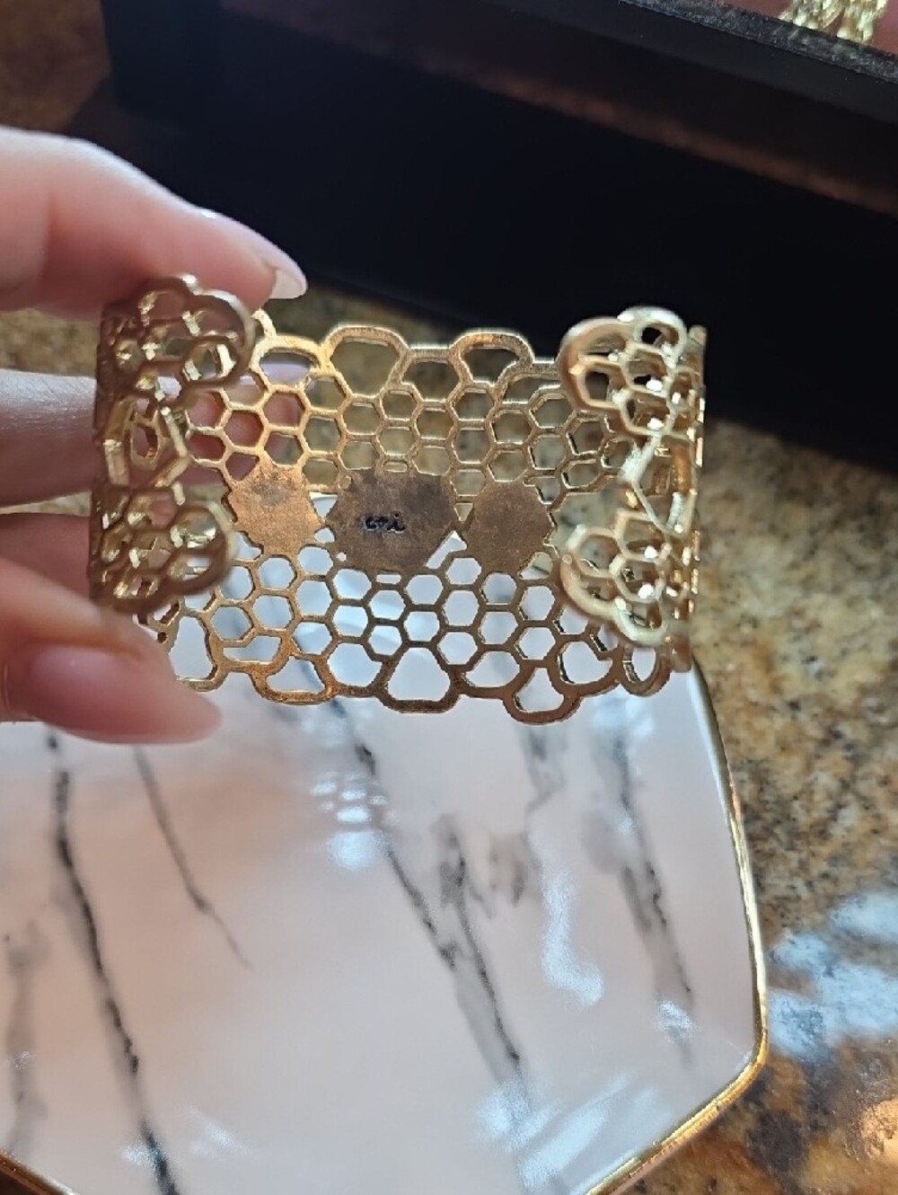 Chloe + Isabel Gold Honeycomb Cuff with Faceted Stone Accents - Picture 2 of 5